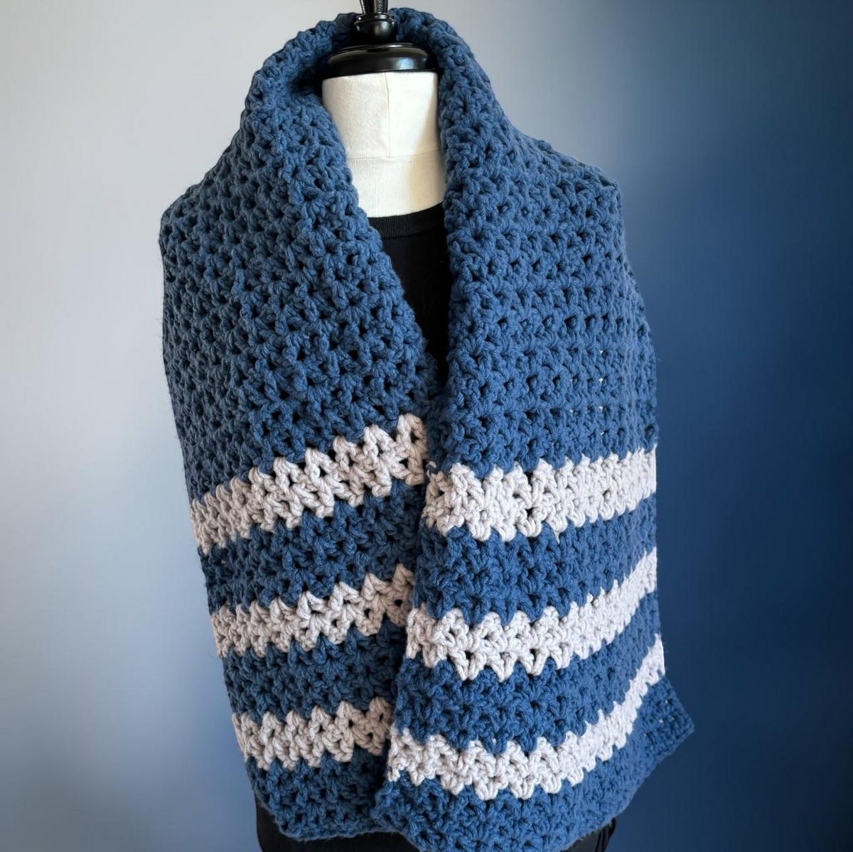 Navy Stripped Fleece Scarf