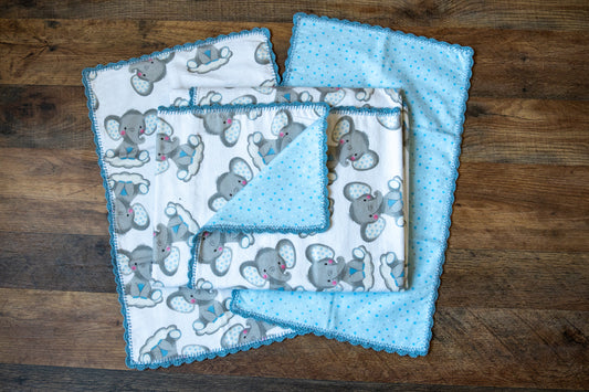 Elephant Dreams Blanket & Burp Cloth Set 🐘💙☁️