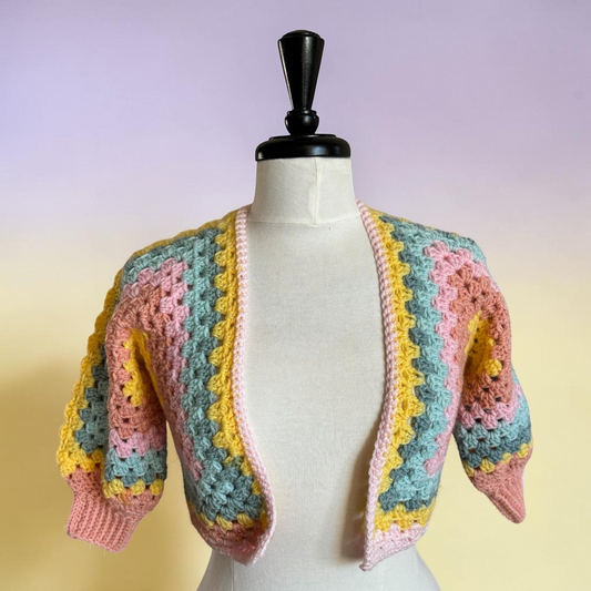 Pastel Dreams Granny Square Cardigan (X-Size Small)